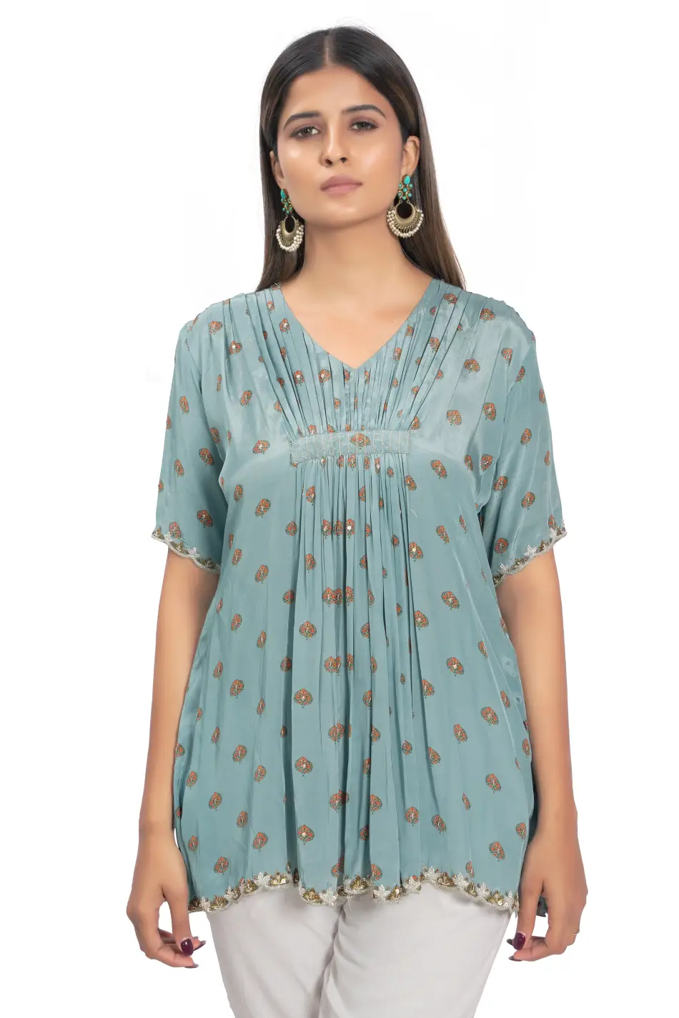 BLUEPRINTED  HAND EMBROIDERED TUNIC