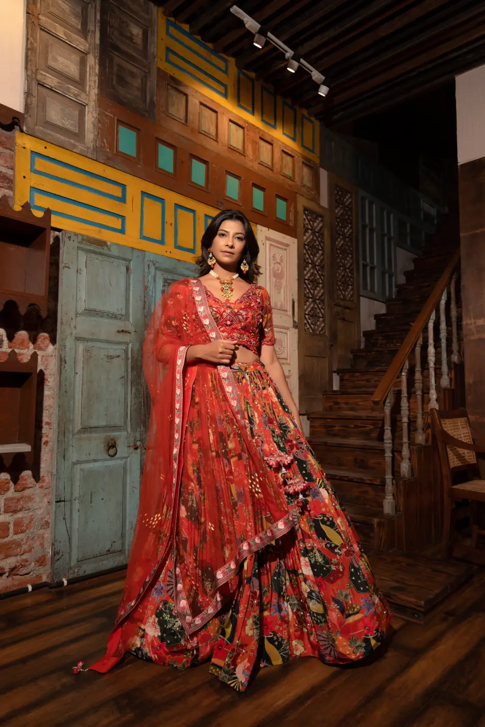 RUST PRINTED HAND CRAFTED  LEHENGA FROM RETRO BLOOMS